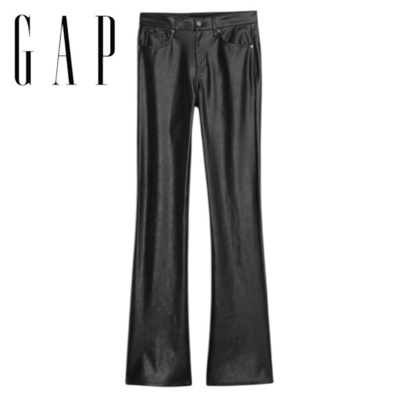 NWT GAP Mid Rise Vegan Leather Baby Boot Black Pants Size 31 / 12R - Picture 1 of 12
